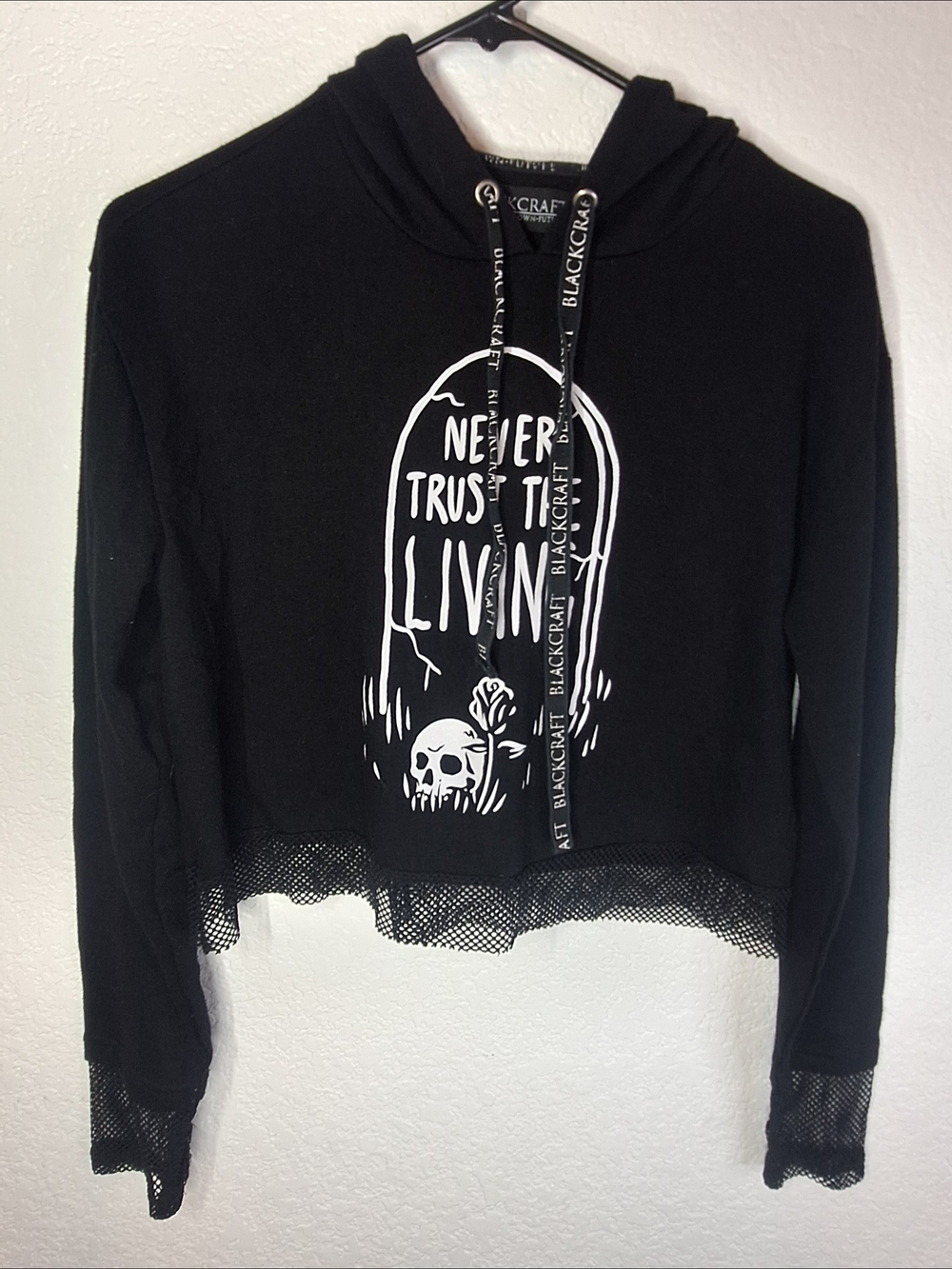 BlackCraft Cult "Never Trust The Living" Crop Hoodie Medium Mesh Trim